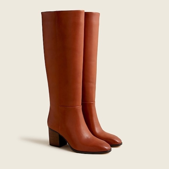 J Crew Sadie Knee High Boots In Leather BA567 rich oak - Picture 1 of 5